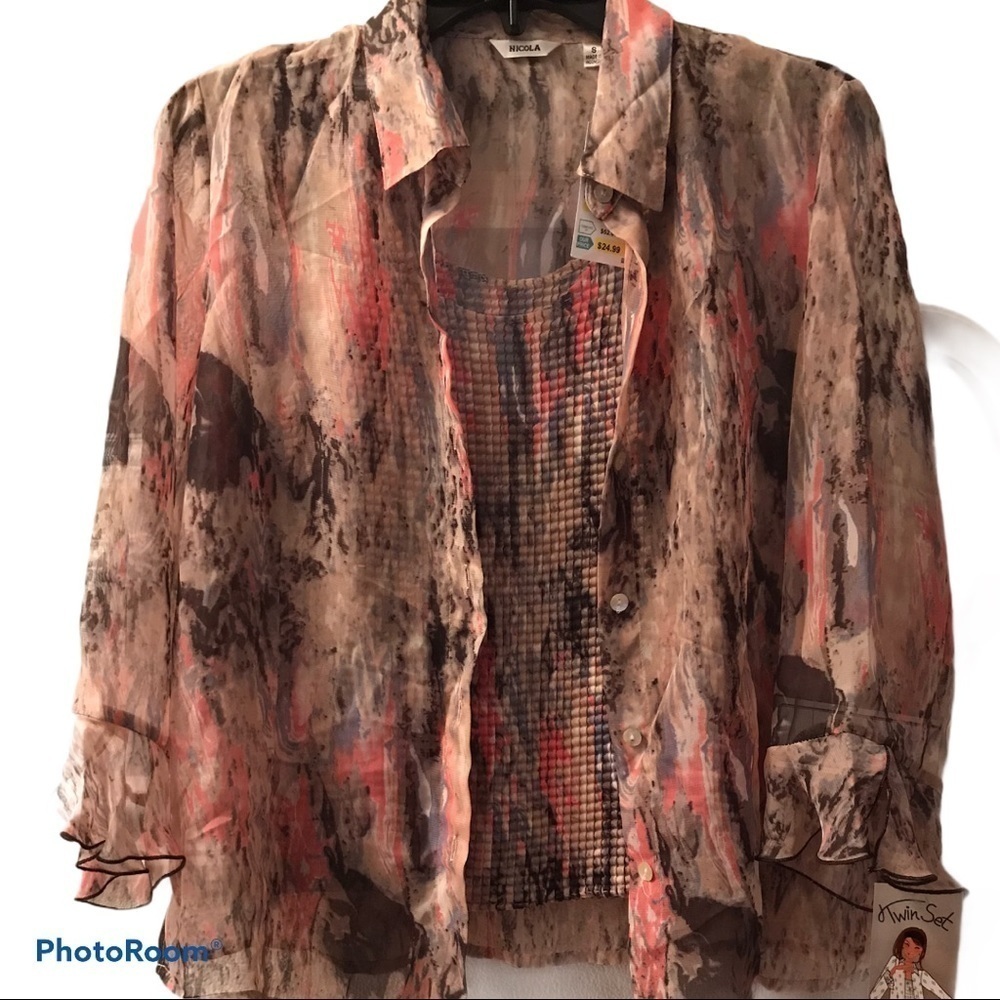 NICOLA 2PC Crinkle Tank and 3/4 Sleeve Shirt Woman’s Small